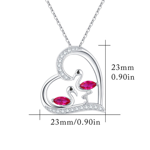 Colar com pingente de coração de animal de prata esterlina flamingo com pingente de pássaro