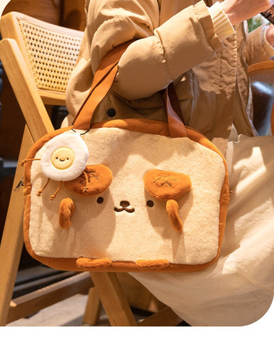 Vafsky Women's School Messenger Bags Kawaii Dog Toast Plush Shoulder Bag Female Handbags Fashion Brown Large Capacity Bags