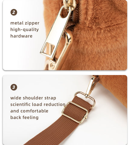 Vafsky Women's School Messenger Bags Kawaii Dog Toast Plush Shoulder Bag Female Handbags Fashion Brown Large Capacity Bags